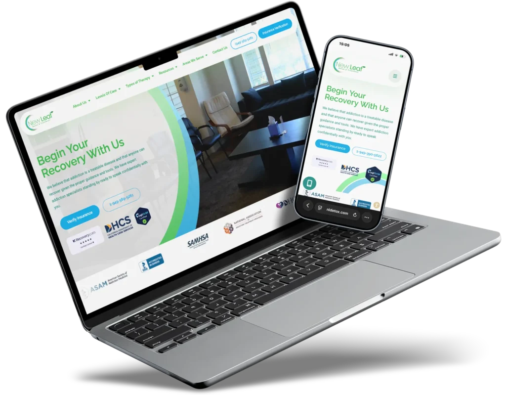 New Leaf Detox & Treatment website on a laptop and phone