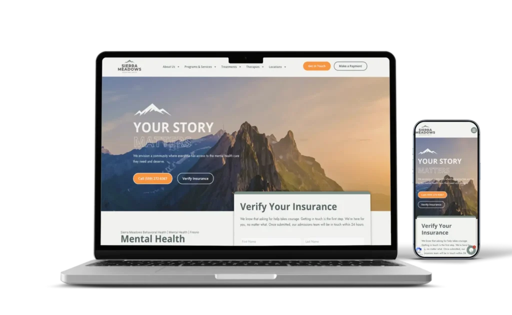 Sierra Meadows Behavioral Health website on a laptop and phone